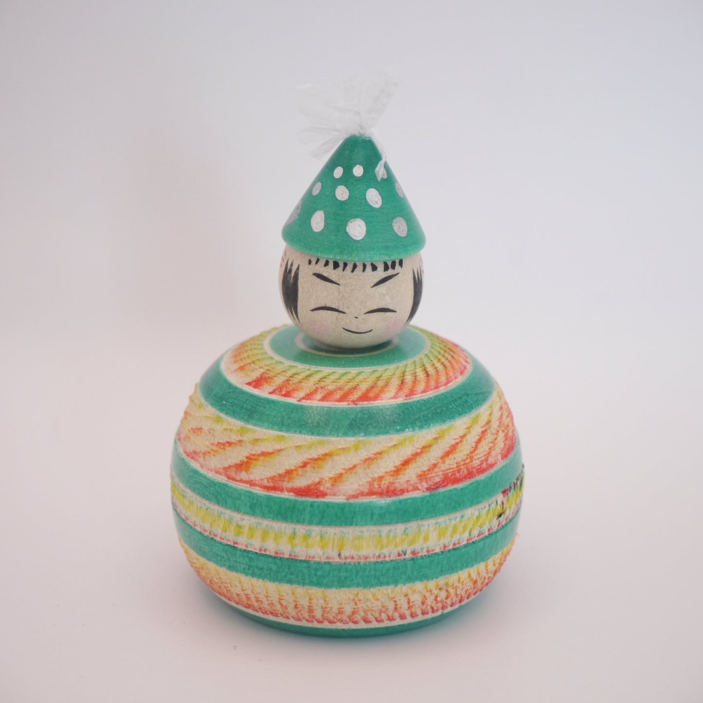 Kawaii Kokeshi Doll by Ryoji Maeda Party Hat Ejiko Green