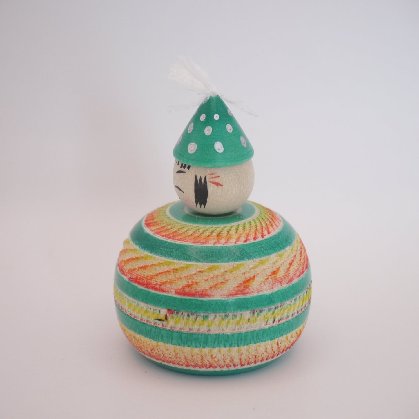 Kawaii Kokeshi Doll by Ryoji Maeda Party Hat Ejiko Green