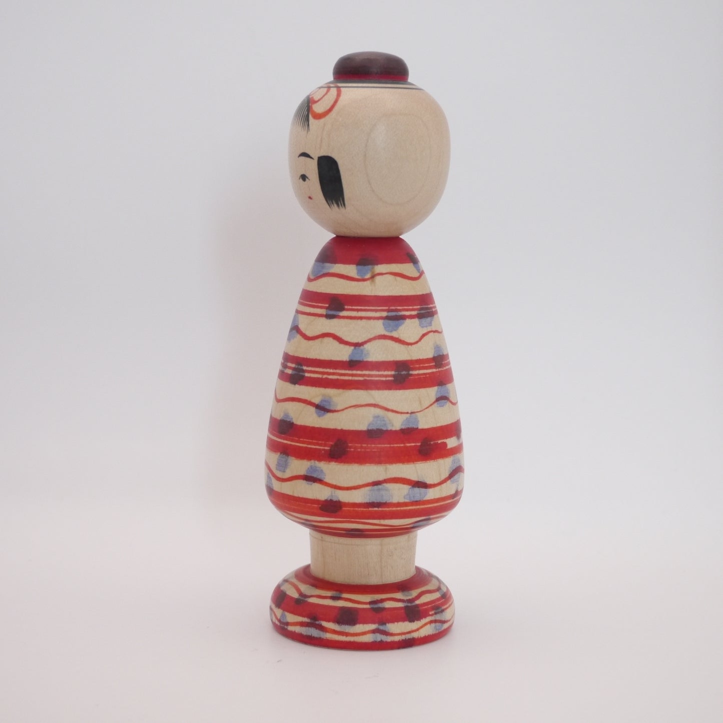 Kokeshi Doll by Kunitoshi Abe Red Stripe Blue Dot