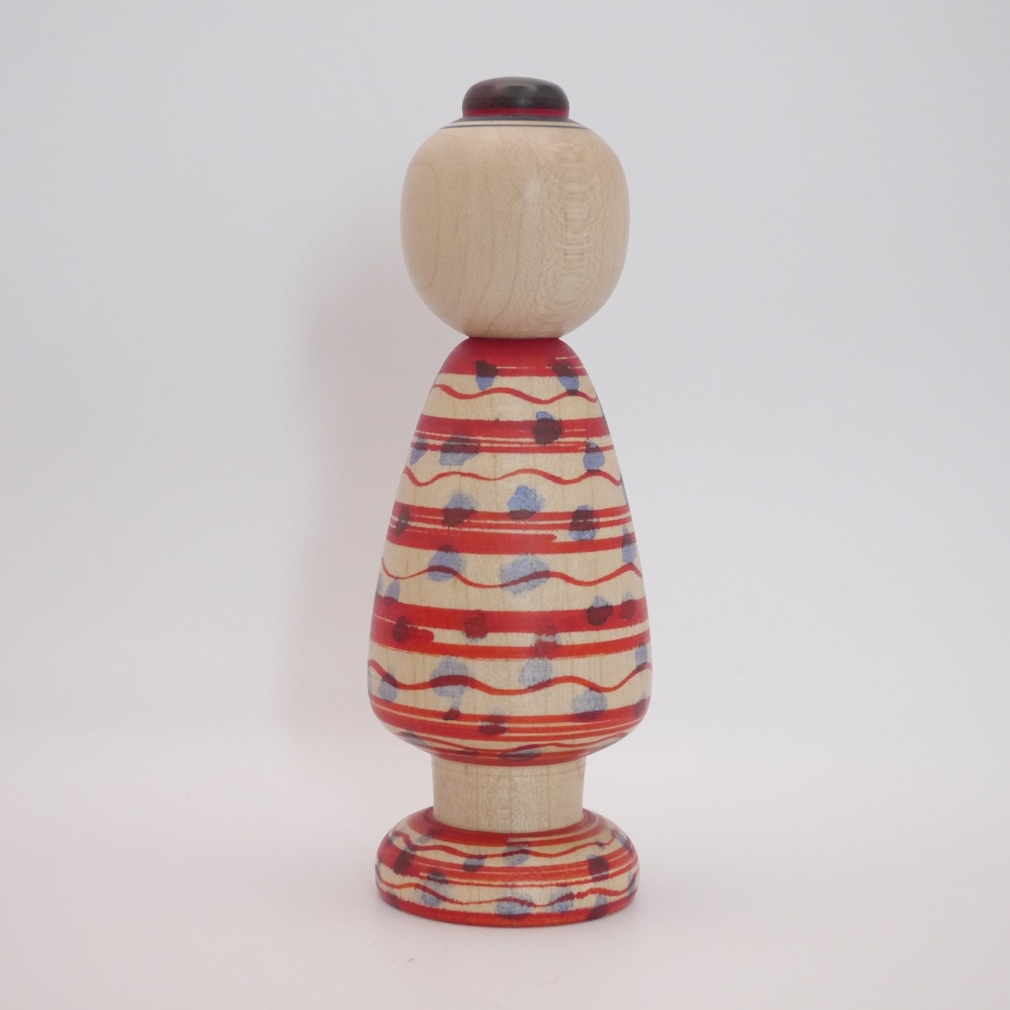 Kokeshi Doll by Kunitoshi Abe Red Stripe Blue Dot