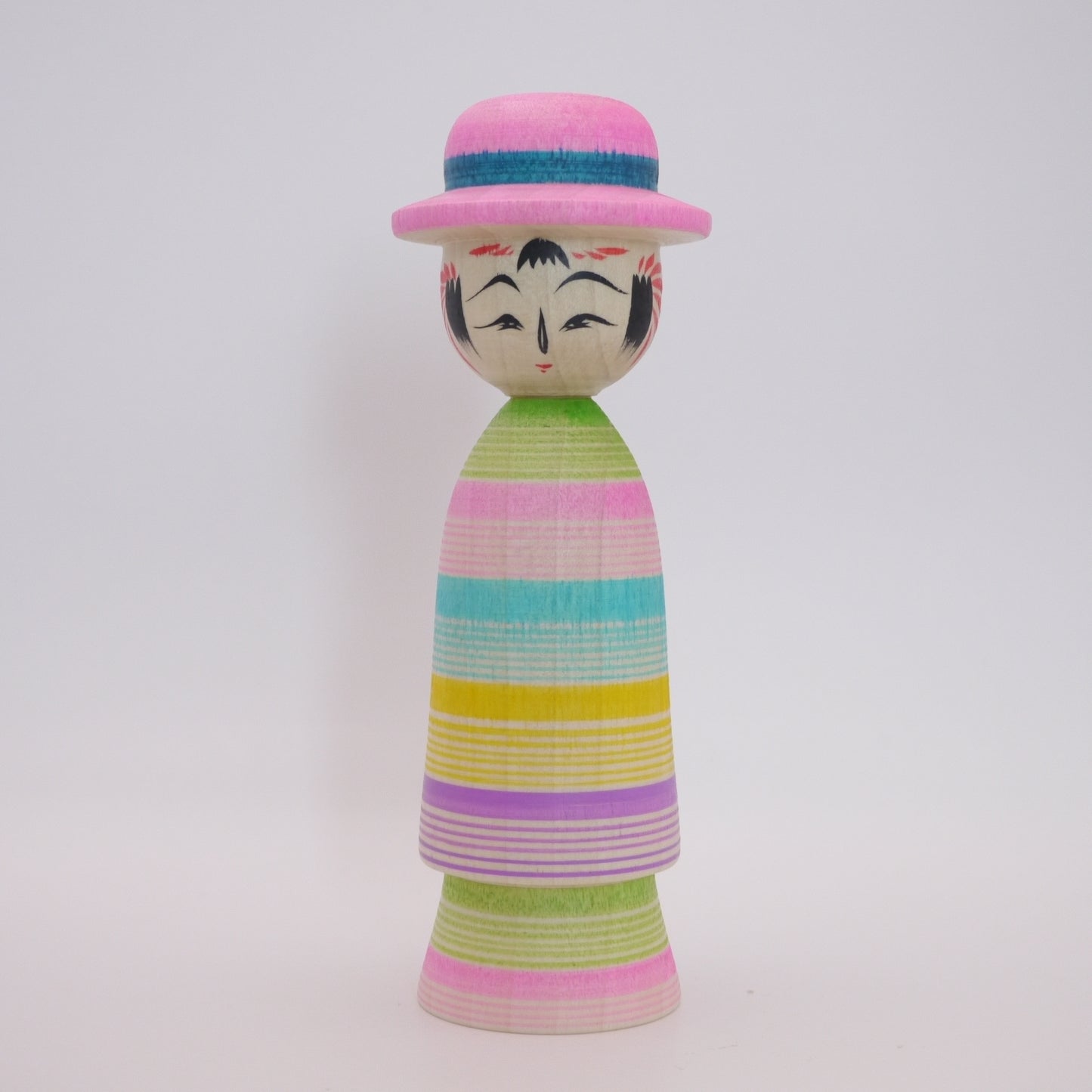 13cm Kokeshi doll by Teruyuki Hiraga Rainbow Hat