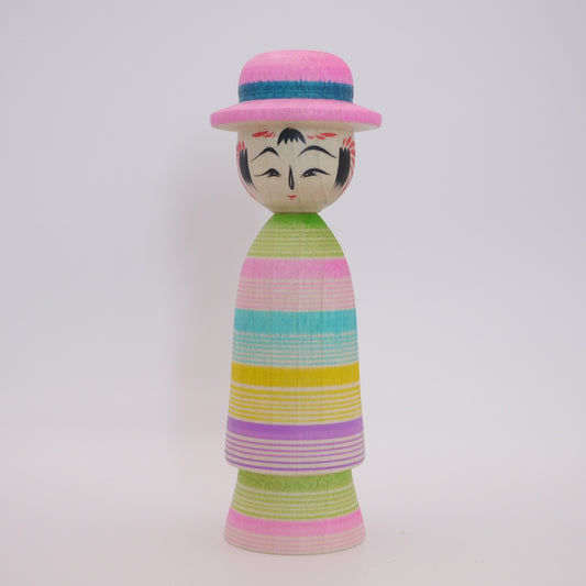 13cm Kokeshi doll by Teruyuki Hiraga Rainbow Hat
