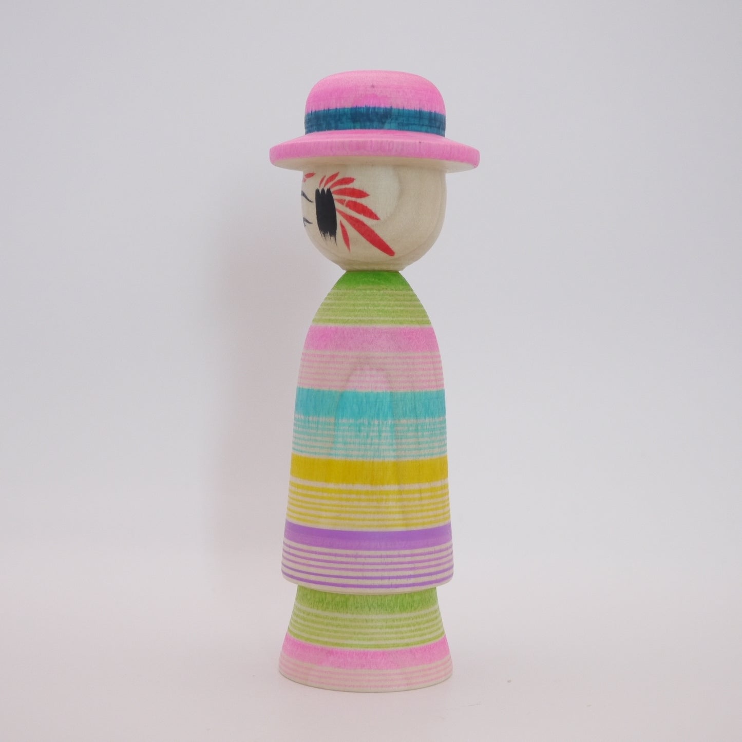 13cm Kokeshi doll by Teruyuki Hiraga Rainbow Hat