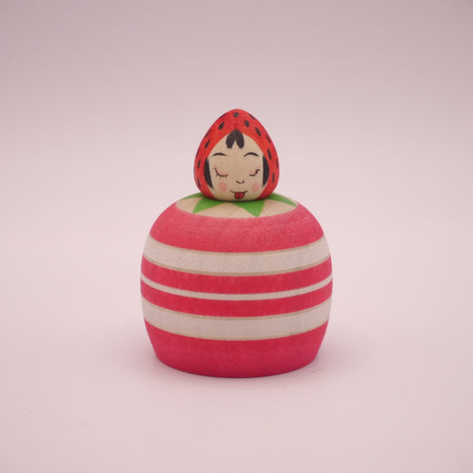 Kokeshi Doll by Akira Suzuki Strawberry Cake Ejiko Red