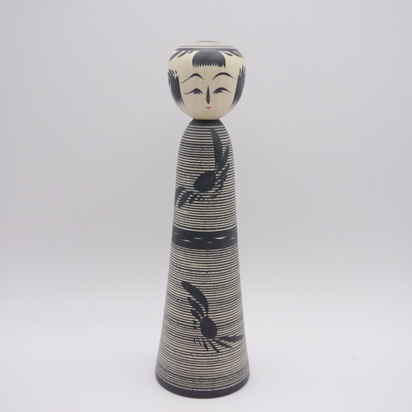 16cm Kokeshi Doll by Teruyuki Hiraga Black Stripe pattern