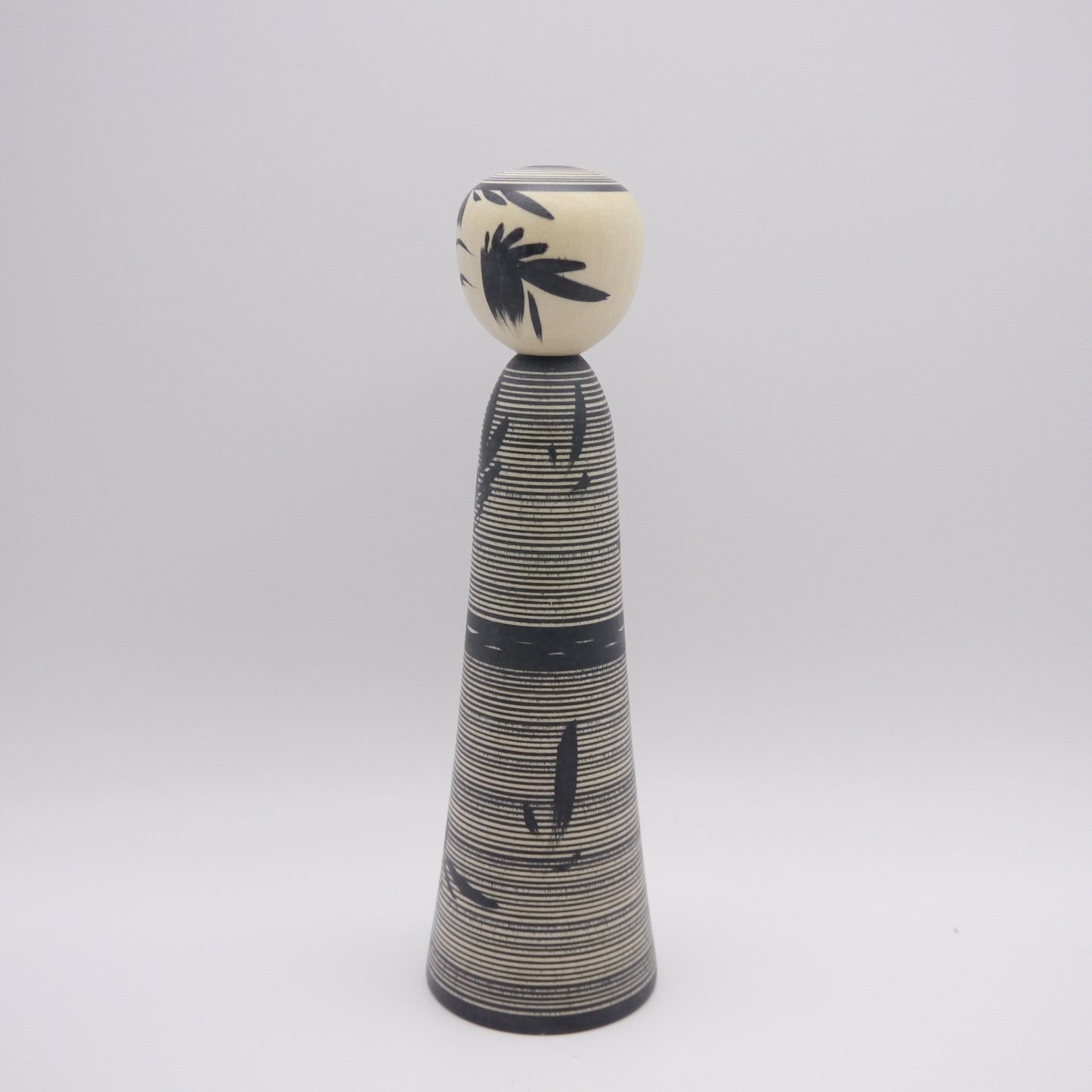 16cm Kokeshi Doll by Teruyuki Hiraga Black Stripe pattern