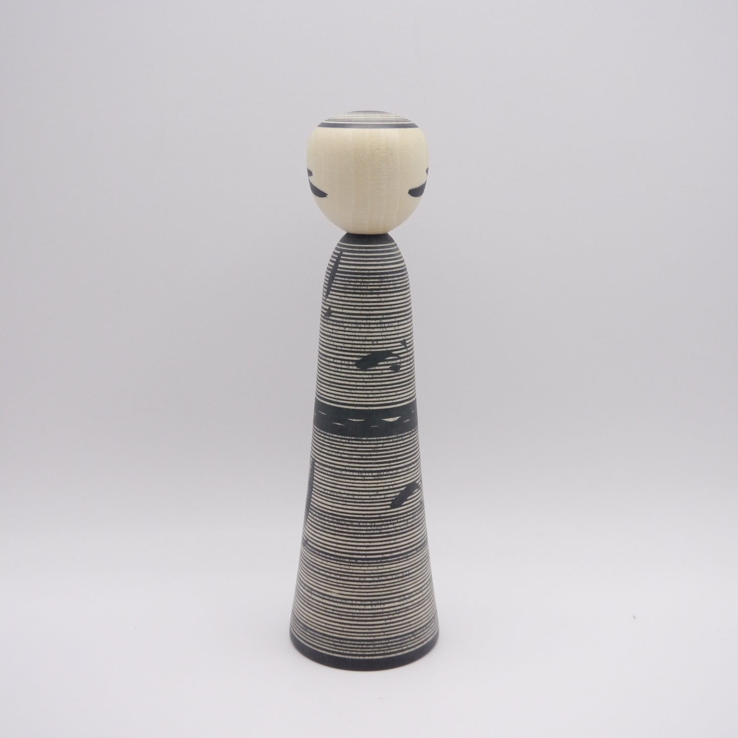 16cm Kokeshi Doll by Teruyuki Hiraga Black Stripe pattern