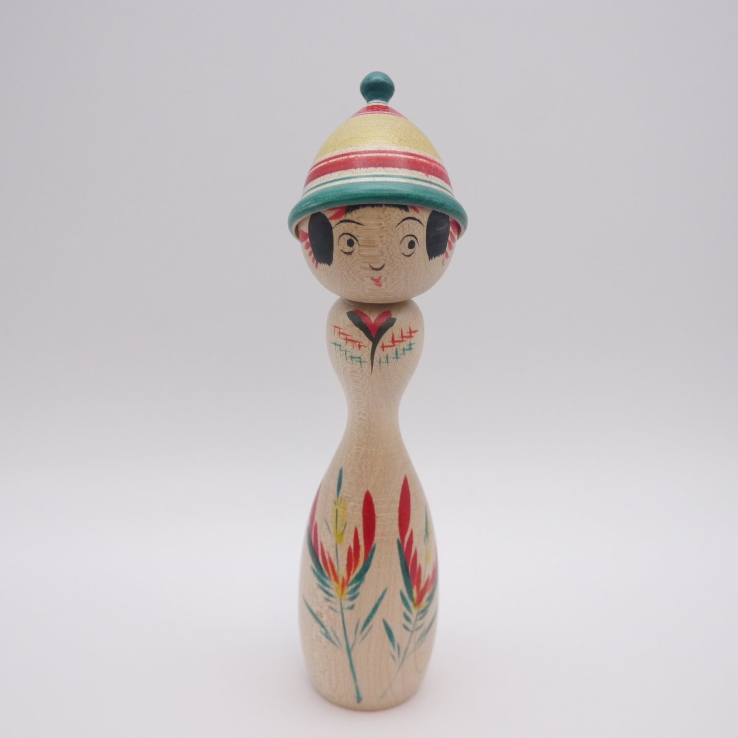 15cm Kokeshi doll by Shinya Abe Colorful Hat