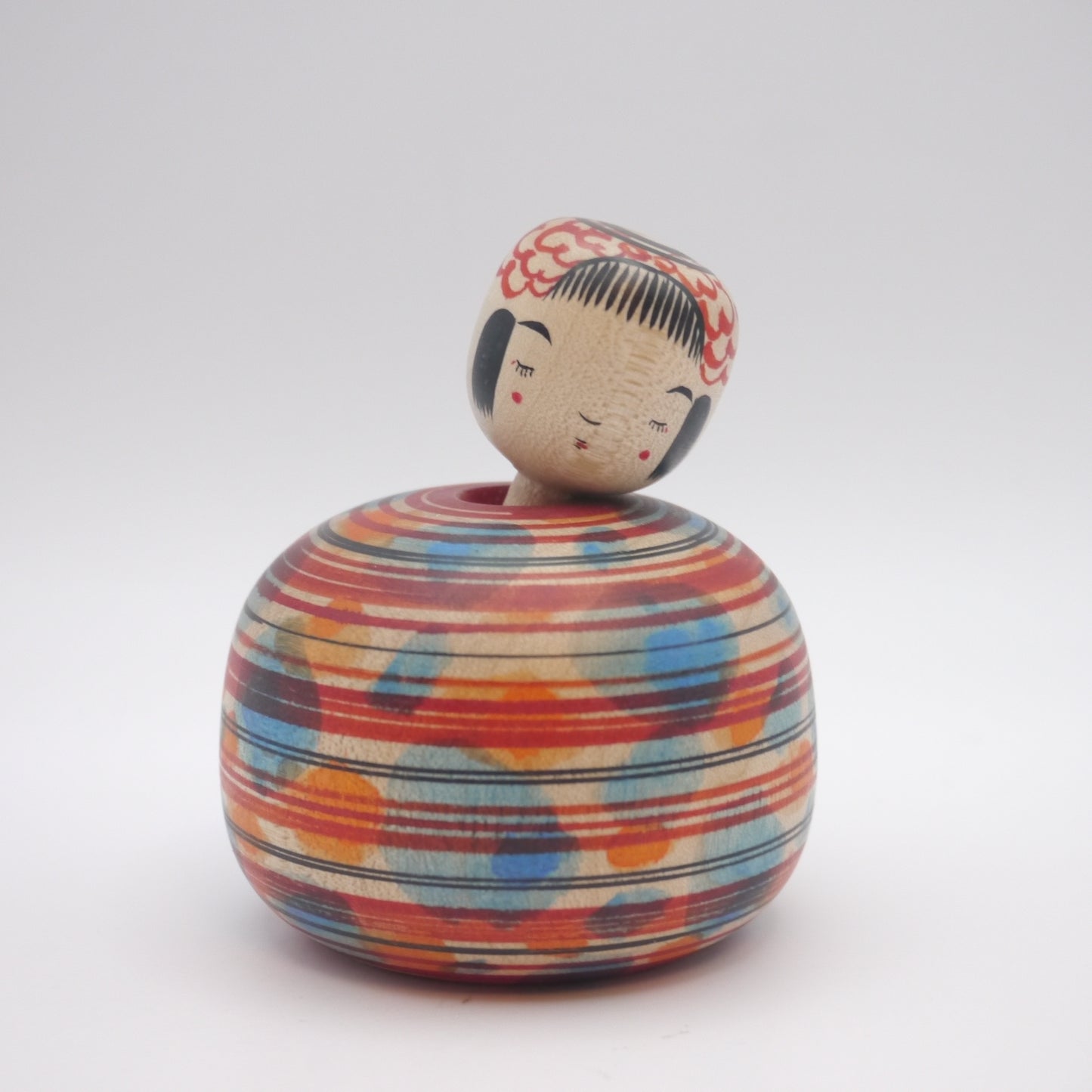 7cm Kokeshi doll by Kunitoshi Abe Ejiko Blue Red Orange