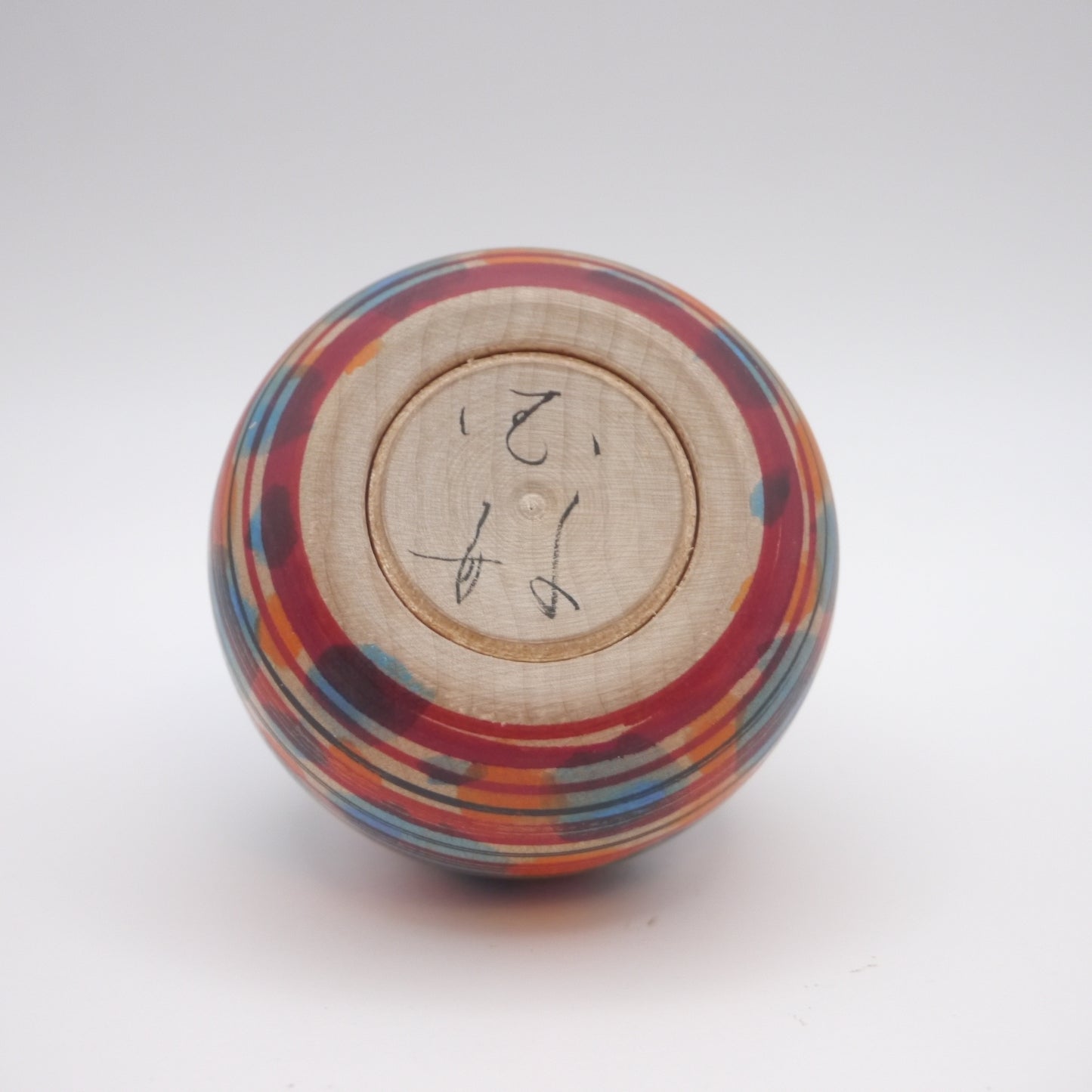 7cm Kokeshi doll by Kunitoshi Abe Ejiko Blue Red Orange
