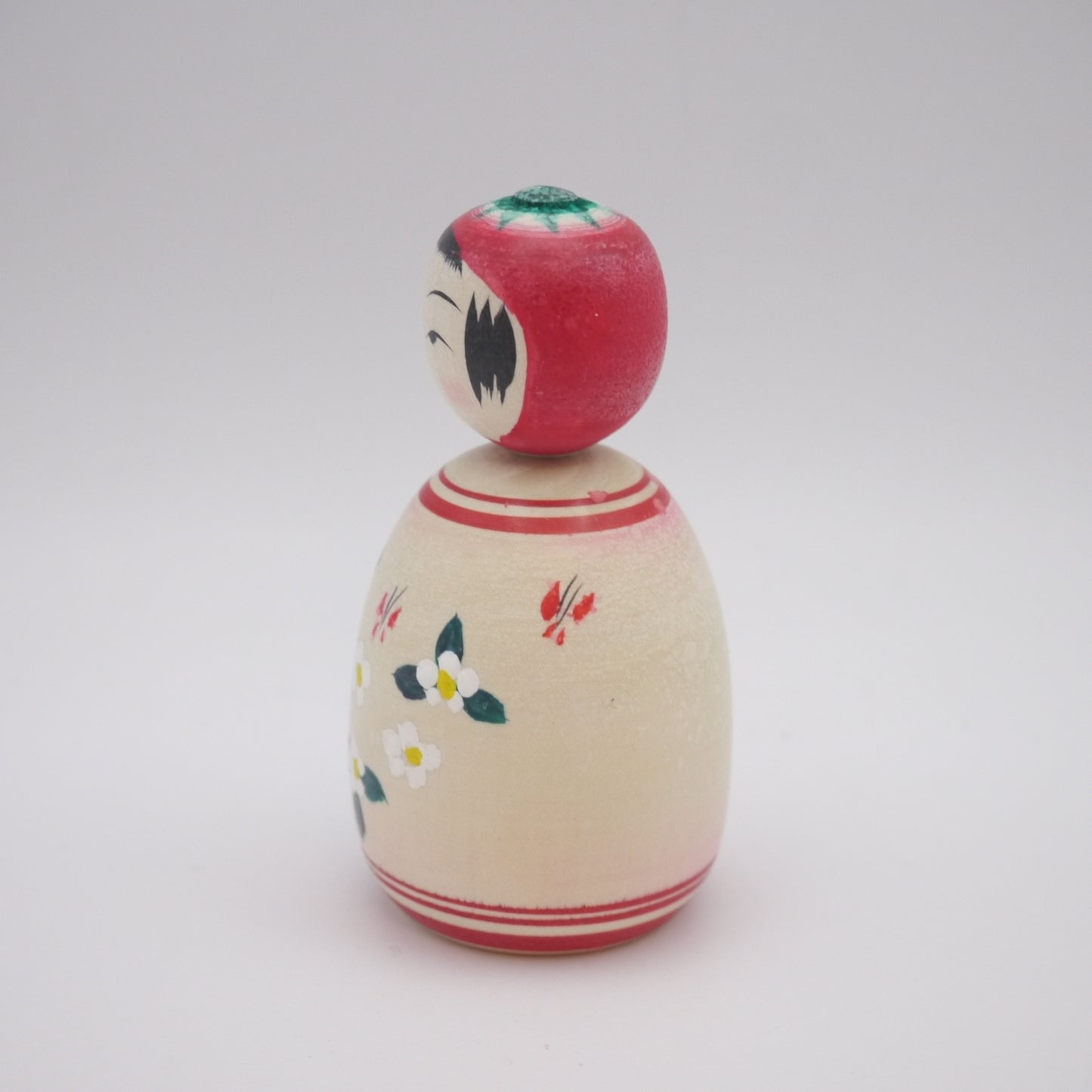 9cm Kokeshi doll by Yoshinobu Kakizawa Strawberry Flowers