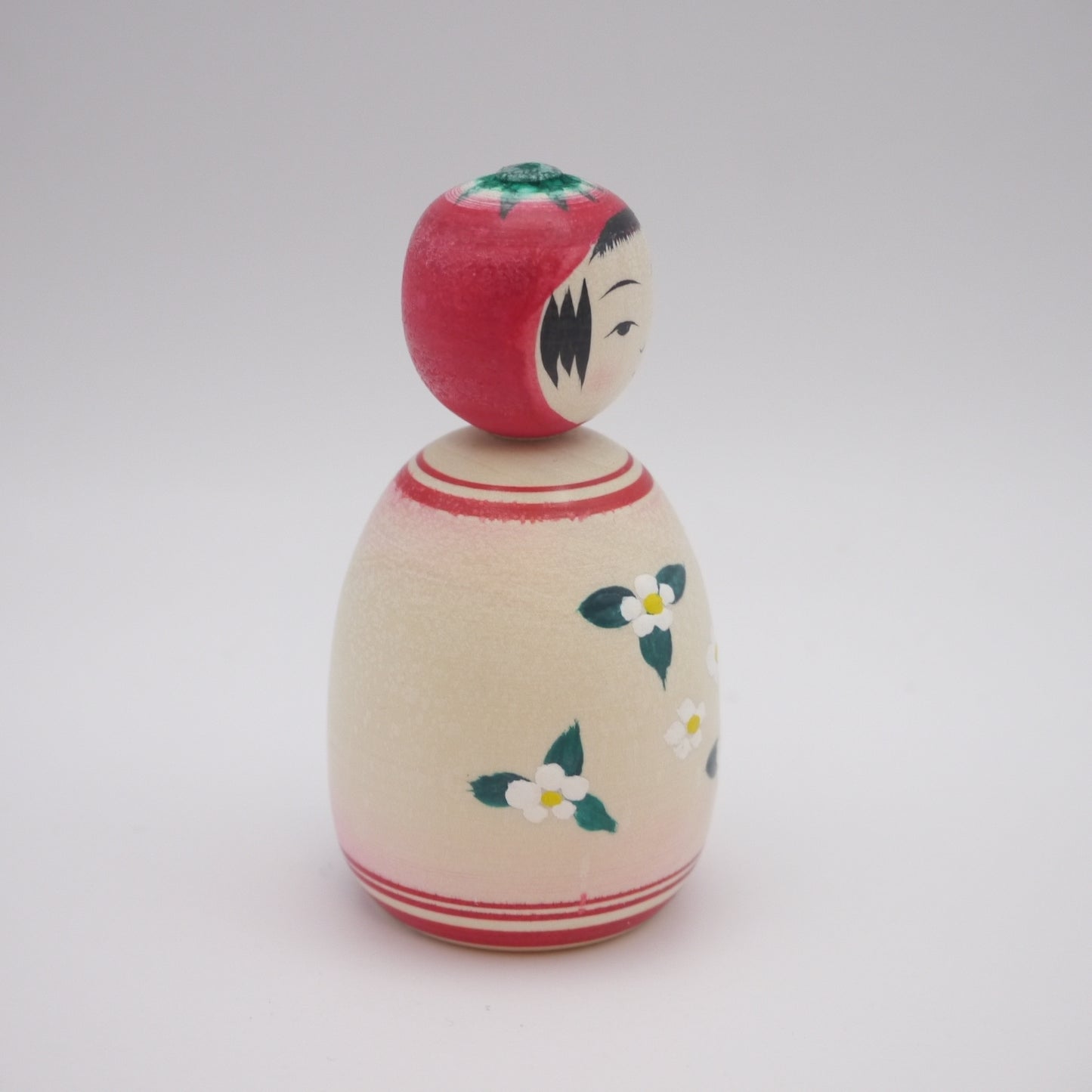9cm Kokeshi doll by Yoshinobu Kakizawa Strawberry Flowers