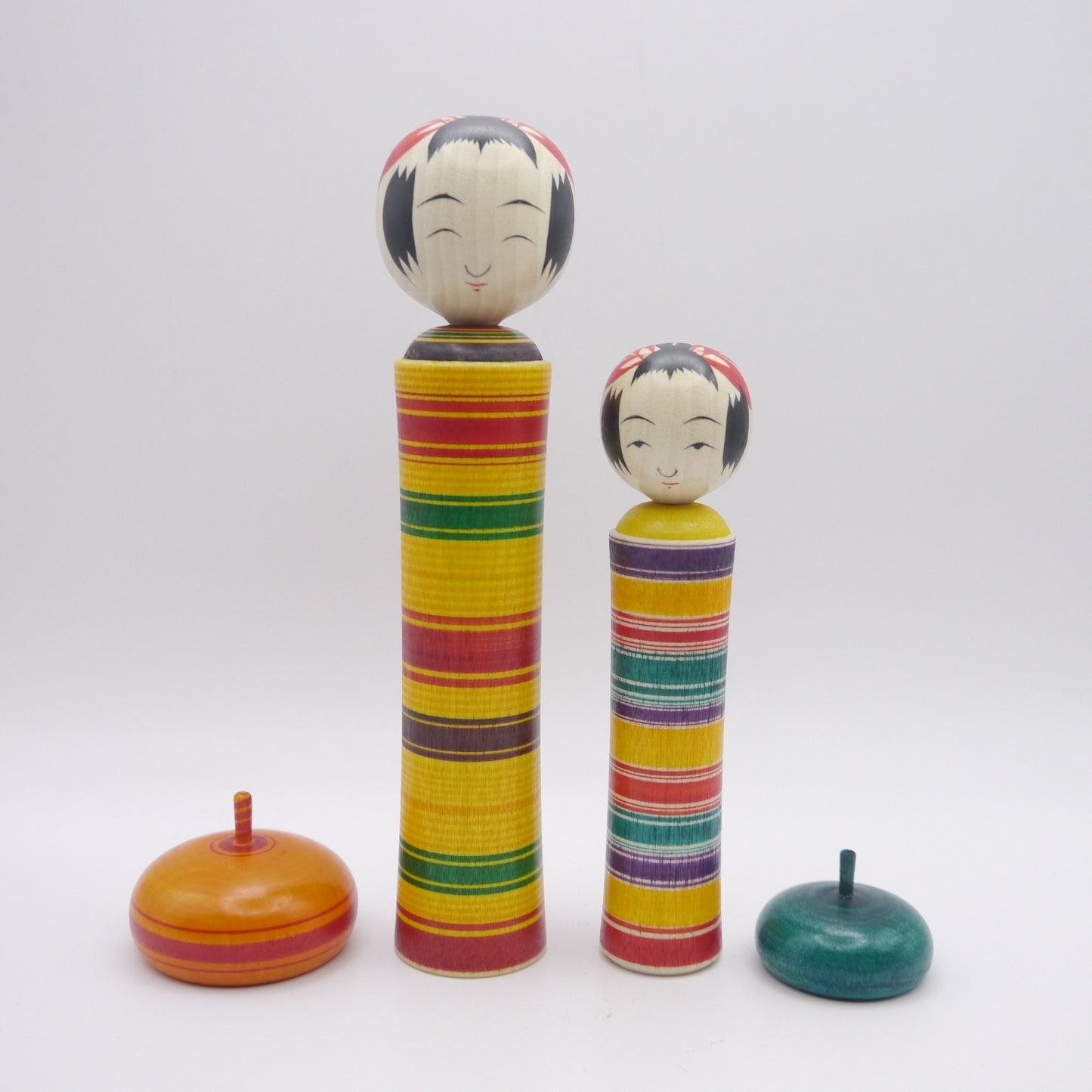 Kokeshi dolls by Yoshinao Takahashi Stripe Hat Set of 2