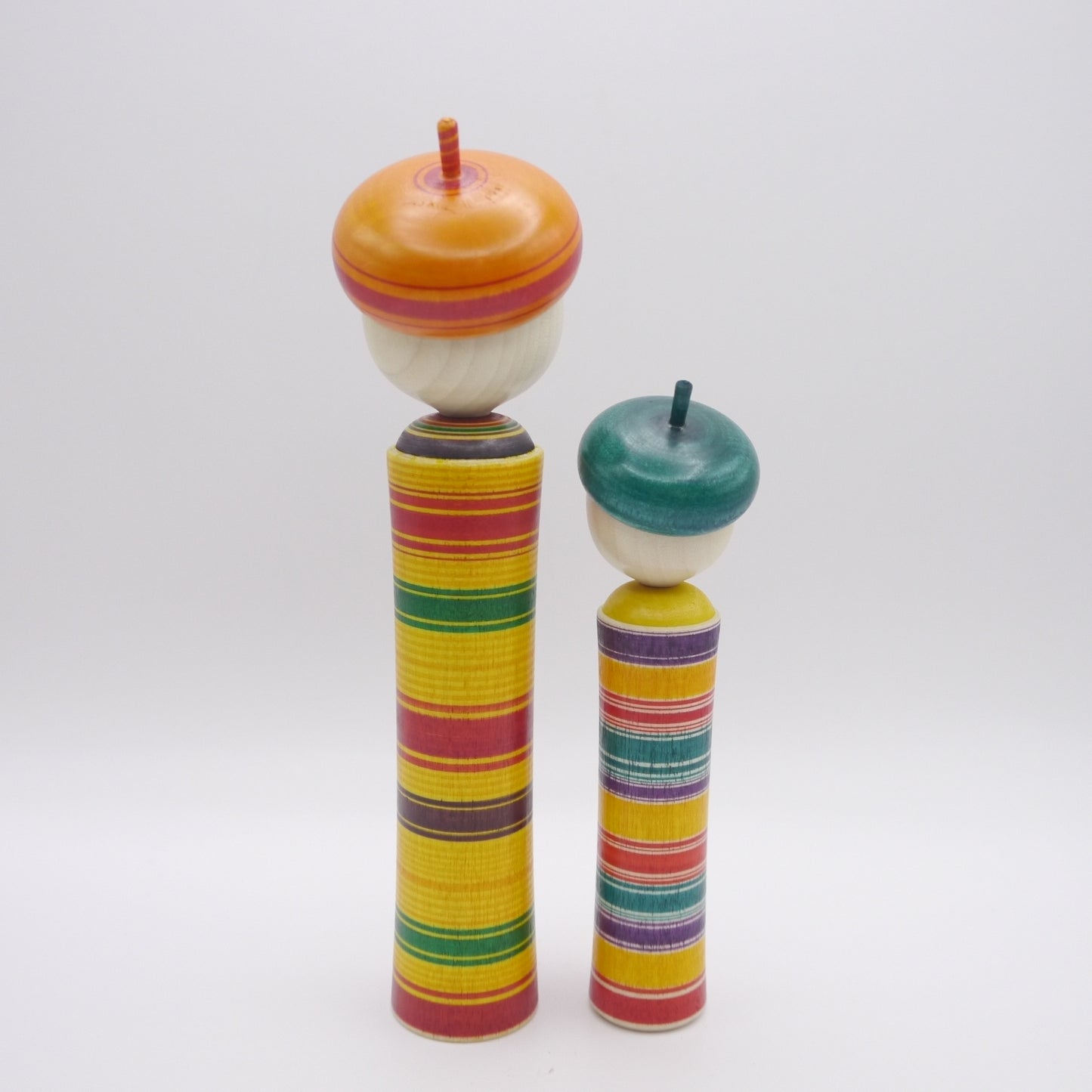Kokeshi dolls by Yoshinao Takahashi Stripe Hat Set of 2