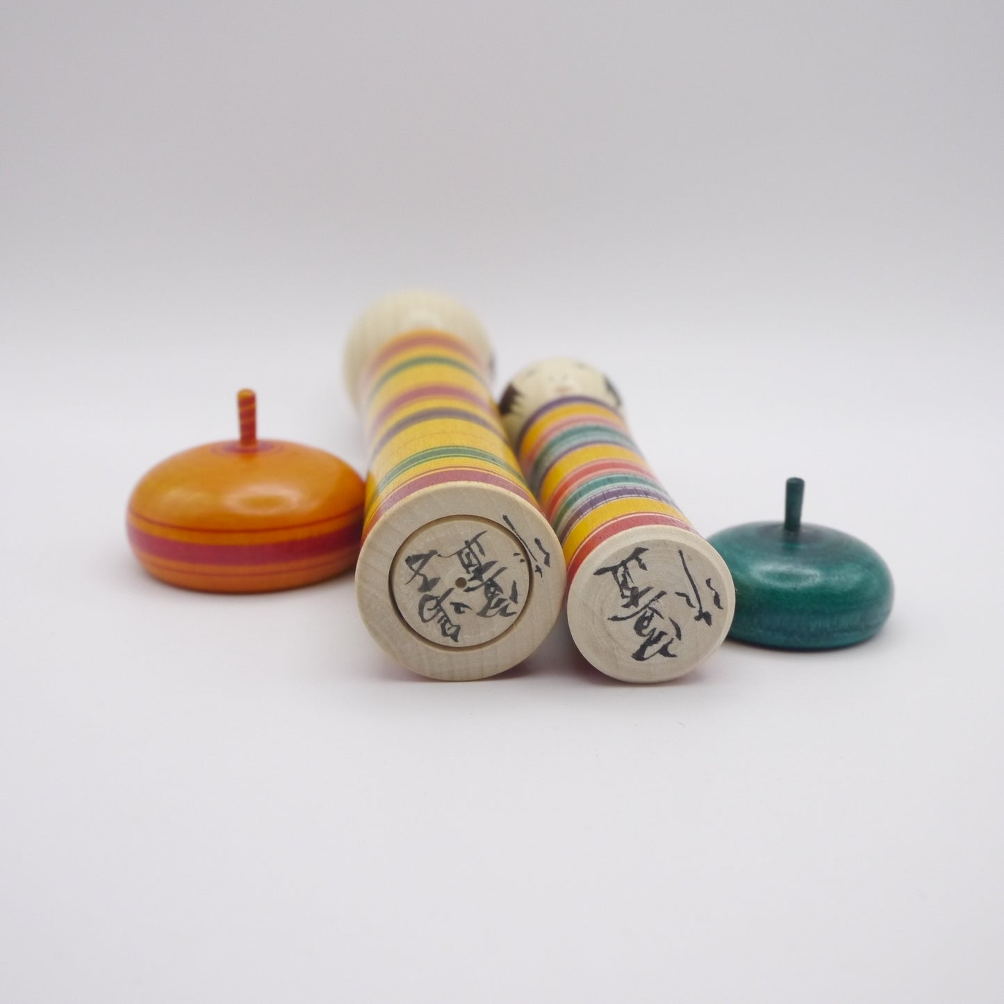 Kokeshi dolls by Yoshinao Takahashi Stripe Hat Set of 2