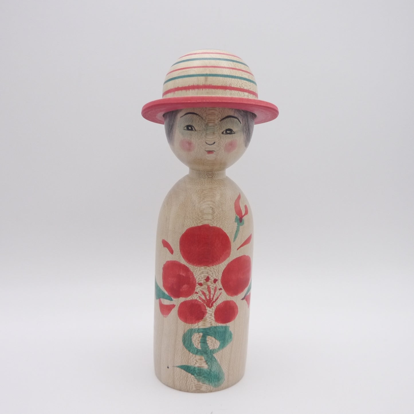Kokeshi doll by Tatsuo Sato Stripe Hat Purple Hair