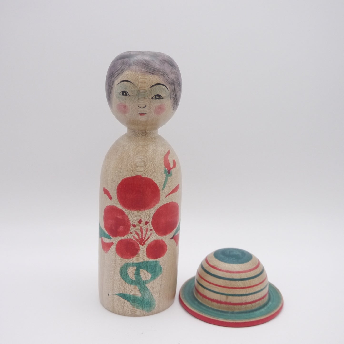 Kokeshi doll by Tatsuo Sato Stripe Hat Purple Hair