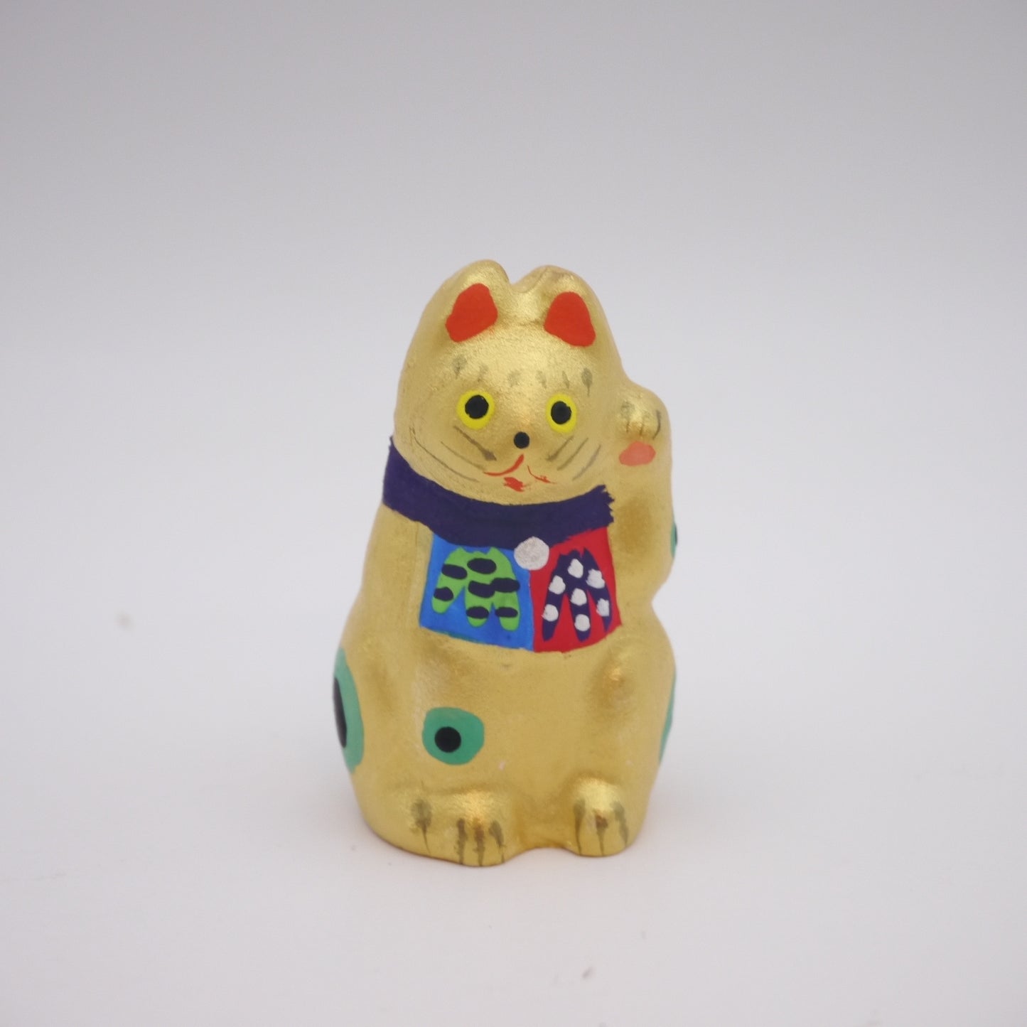 Japanese Folk Toy Clay Doll Tiny Maneki-Neko Lucky Cat