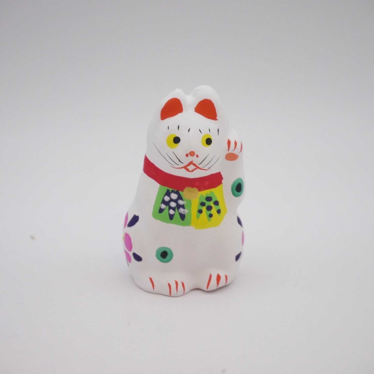 Japanese Folk Toy Clay Doll Tiny Maneki-Neko Lucky Cat