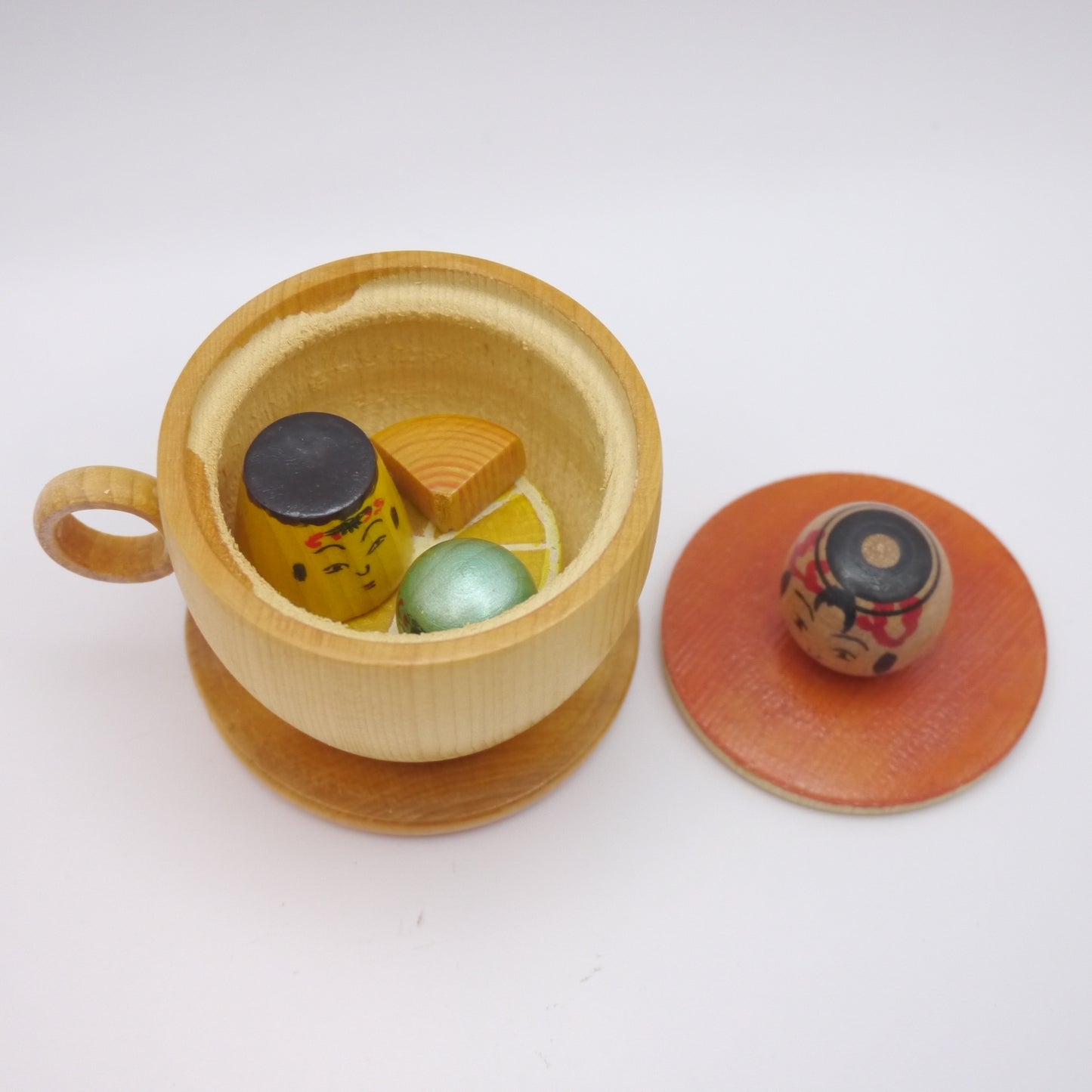 Kawaii Kokeshi doll by Kenichi Nishiyama Teacup in Lemon, Pudding, Baumkuchen, Marshmallow