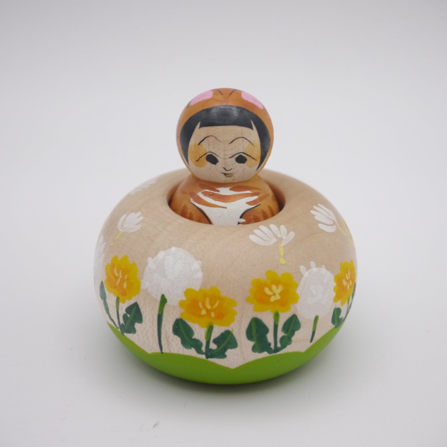 Kokeshi doll by Kaede Shida Cat Cherry Dandelion