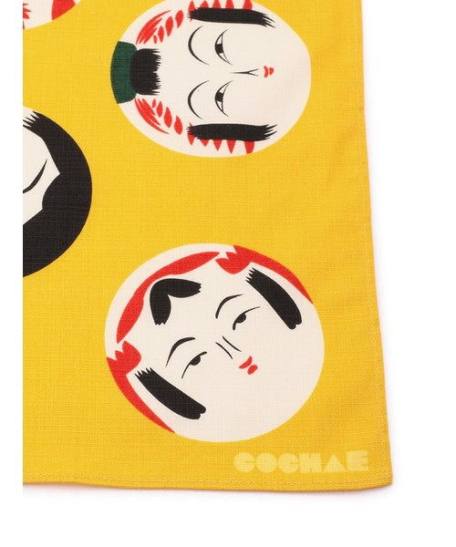 Furoshiki Kokeshi Pattern Cotton Cloth Yellow