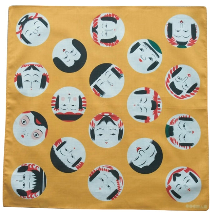 Furoshiki Kokeshi Pattern Cotton Cloth Yellow