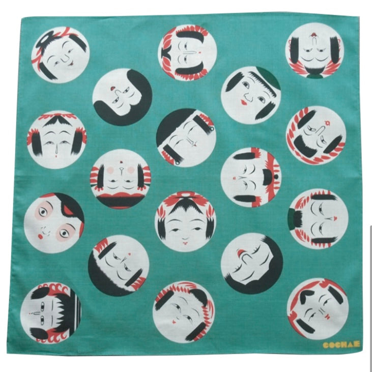 Furoshiki Kokeshi Pattern Cotton Cloth Green