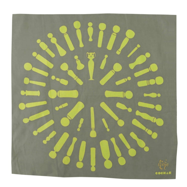 Furoshiki Kokeshi Pattern Cotton Cloth Gray