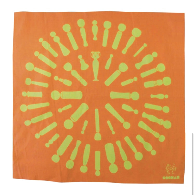 Furoshiki Kokeshi Pattern Cotton Cloth Orange