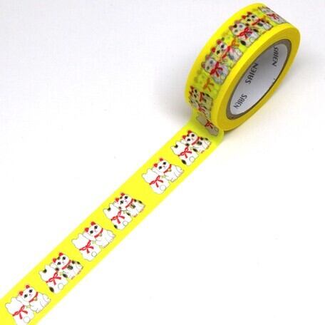 [Knick-Knack]  Masking Tape Kawaii Maneki-neko Lucky cat Yellow