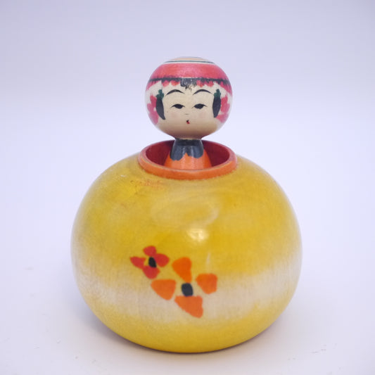 5cm Kokeshi doll by Shione Ikeuchi Yellow Ejiko