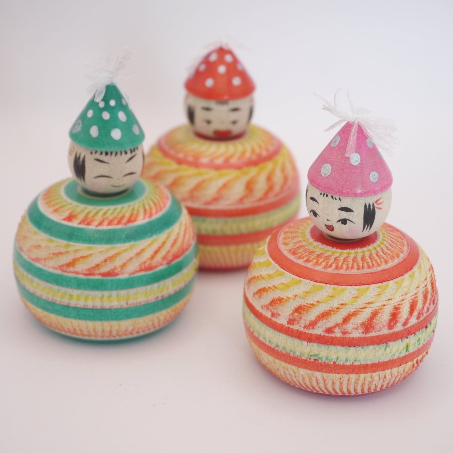 Kawaii Kokeshi Doll by Ryoji Maeda Party Hat Ejiko Green