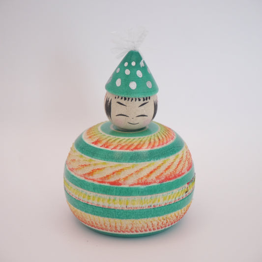 Kawaii Kokeshi Doll by Ryoji Maeda Party Hat Ejiko Green