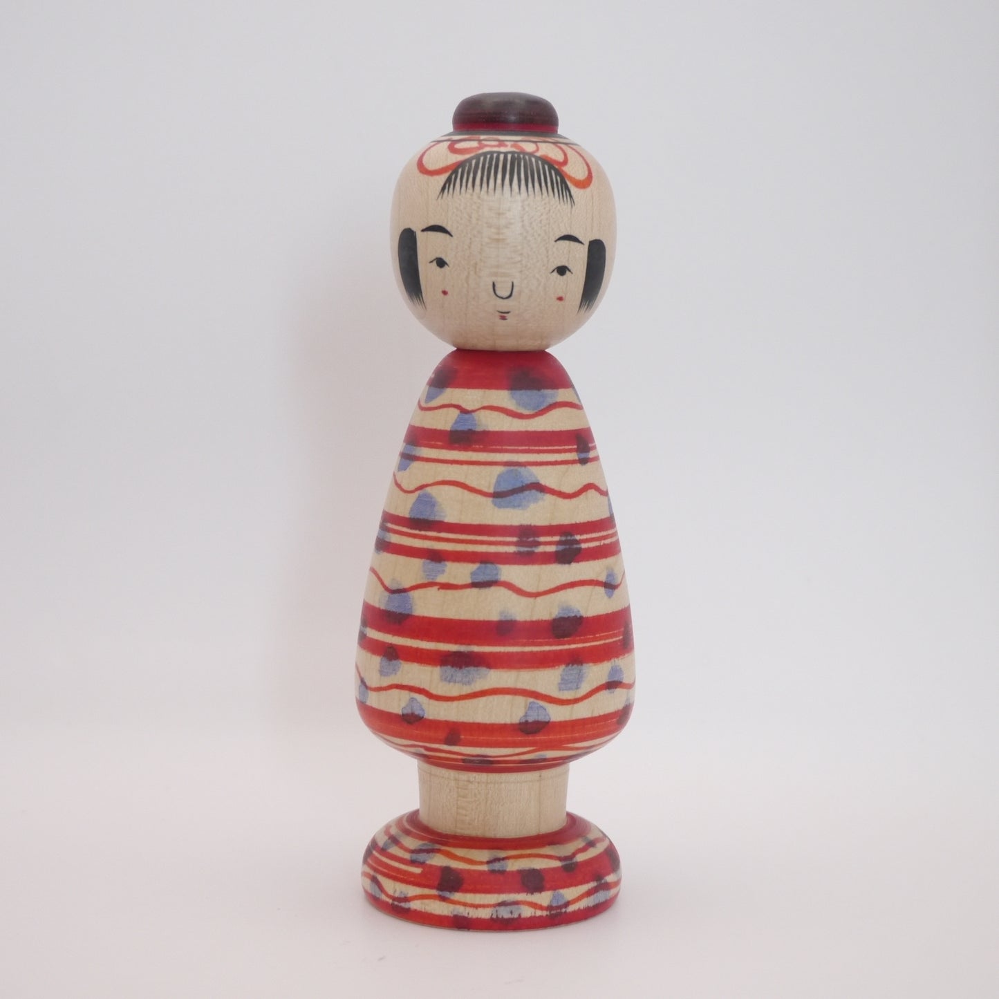 Kokeshi Doll by Kunitoshi Abe Red Stripe Blue Dot