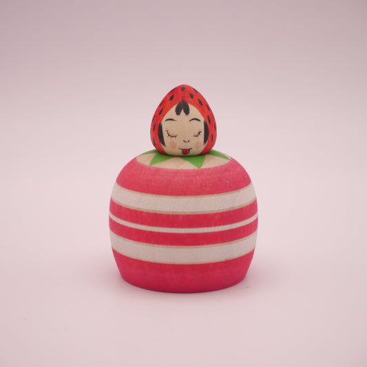 Kokeshi Doll by Akira Suzuki Strawberry Cake Ejiko Red