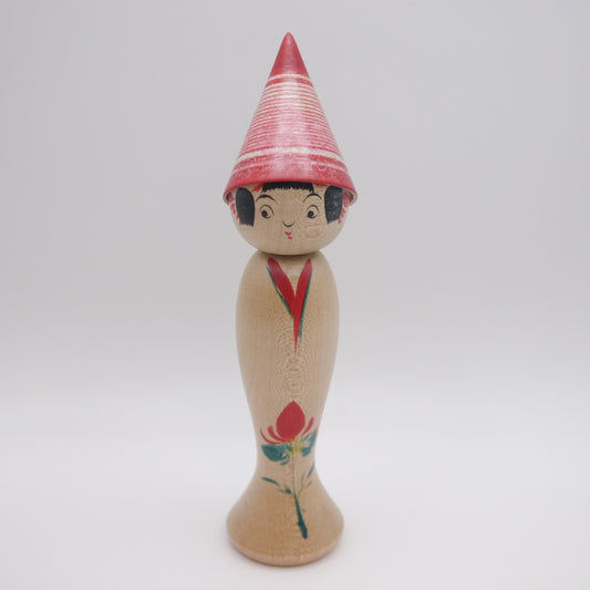 16cm Kokeshi doll by Shinya Abe Red Hat
