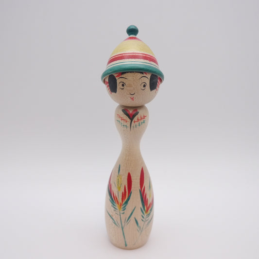 15cm Kokeshi doll by Shinya Abe  Colorful Hat
