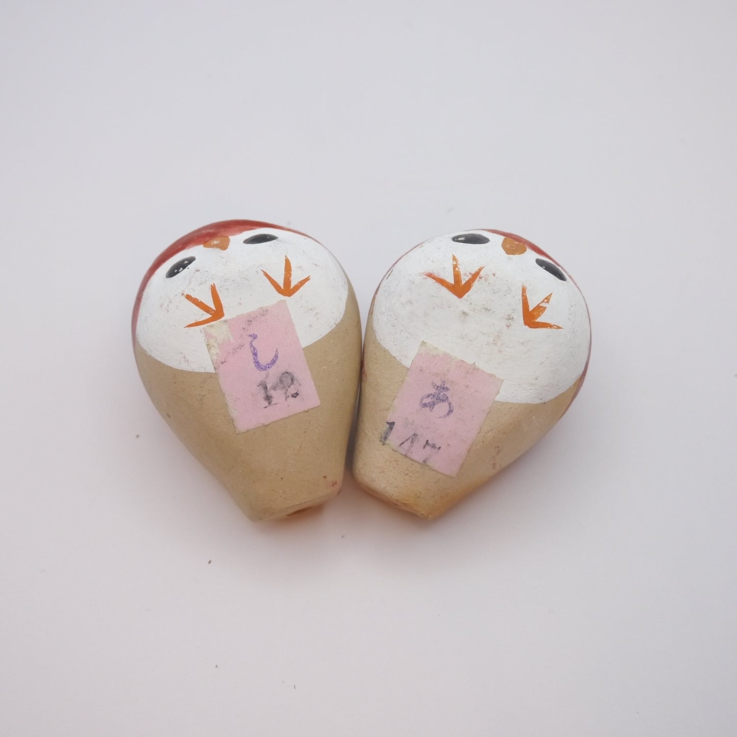 Japanese Vintage Folk Toy Clay Doll  Owl Flute "Moma-bue" Set of 2