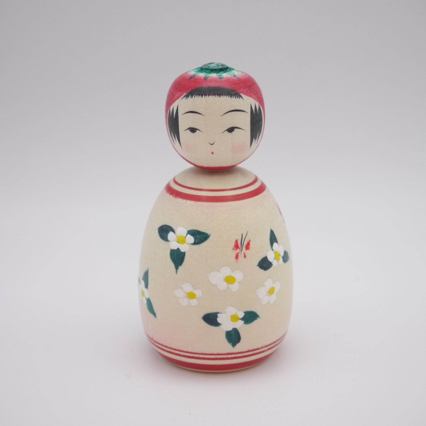 9cm Kokeshi doll by Yoshinobu Kakizawa Strawberry Flowers