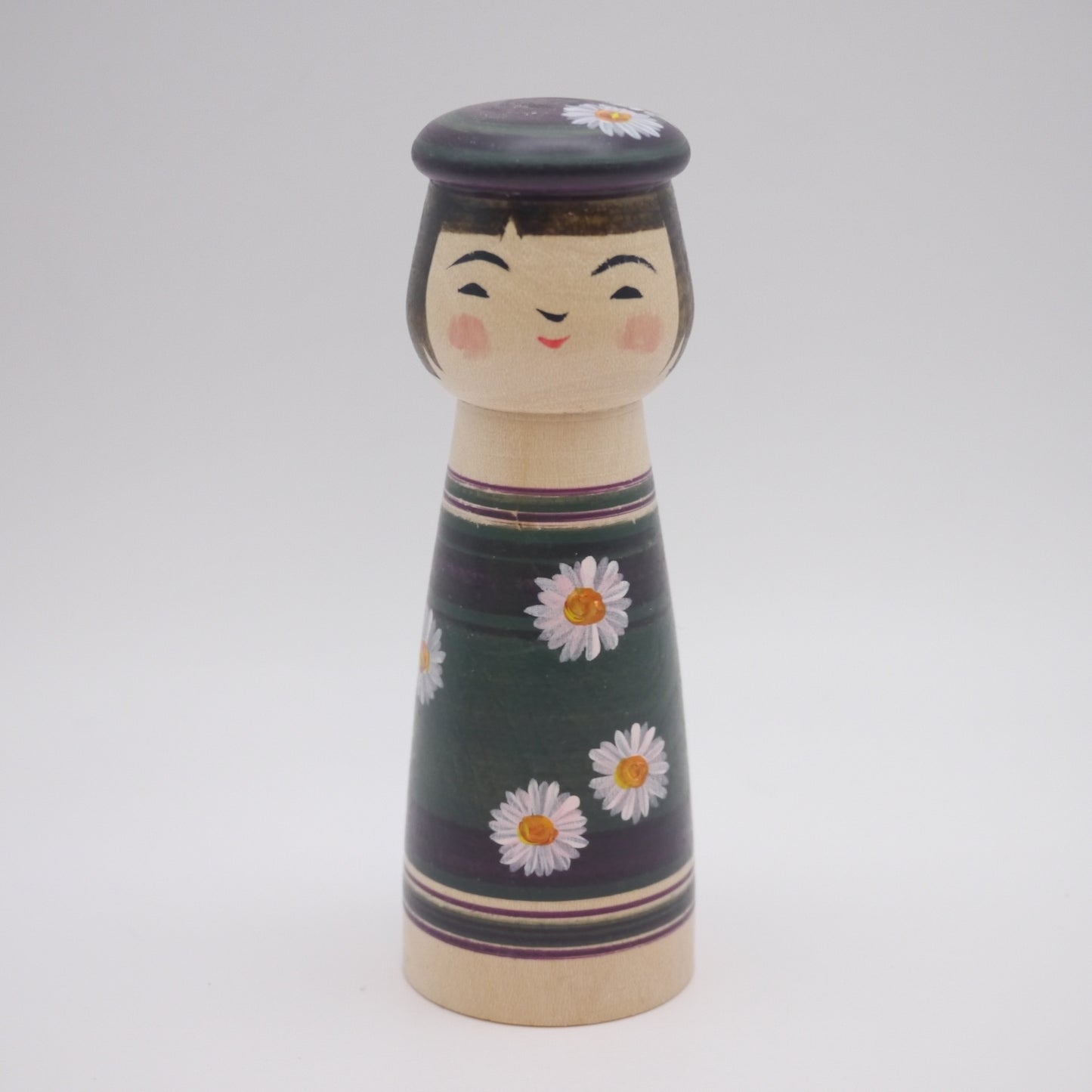 Kawaii Kokeshi doll by Sachiko Saito Daisy Flower Hat