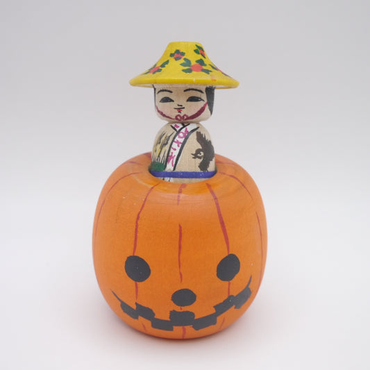 Kokeshi doll by Muchihide Abo Halloween Pumpkin Yellow