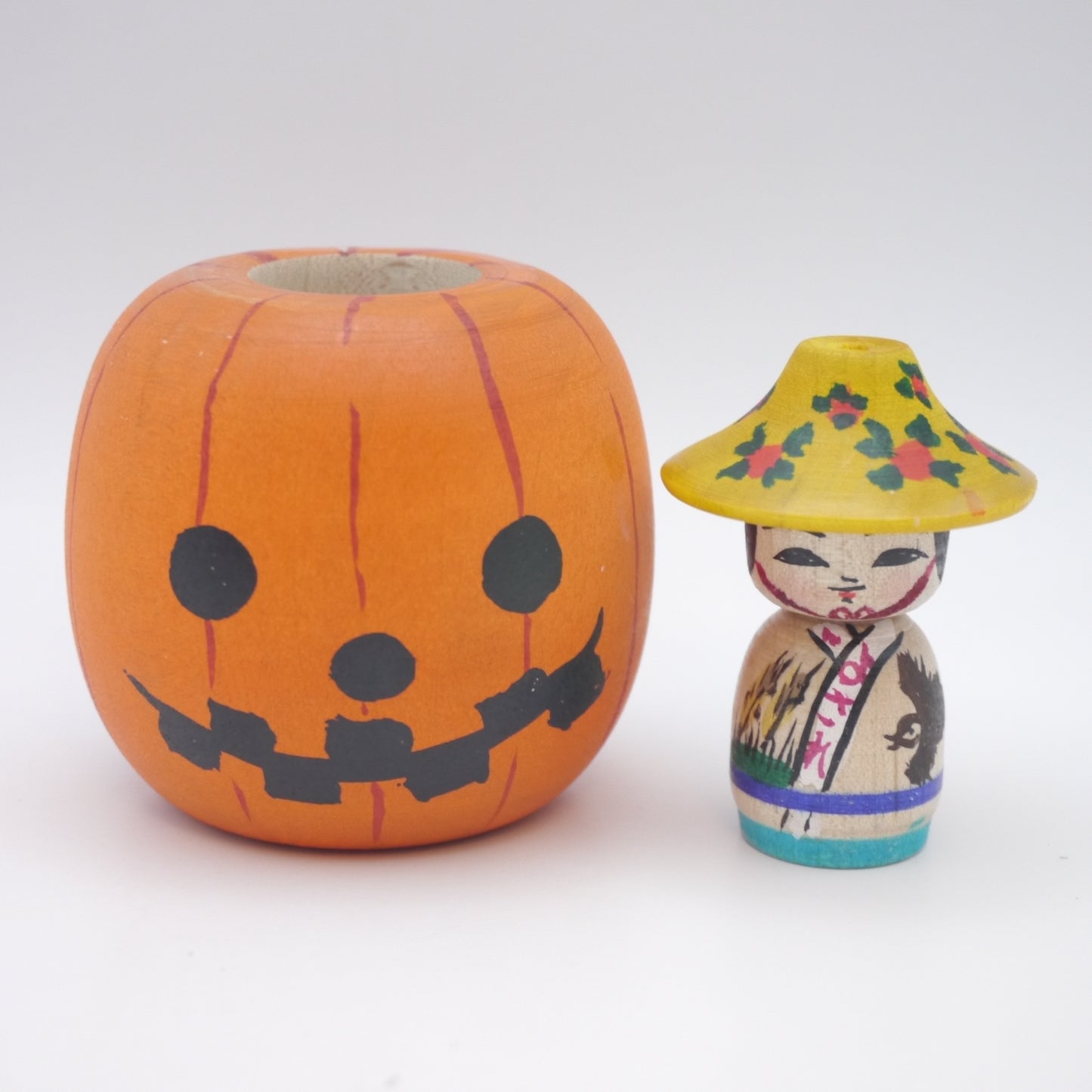 Kokeshi doll by Muchihide Abo Halloween Pumpkin Yellow