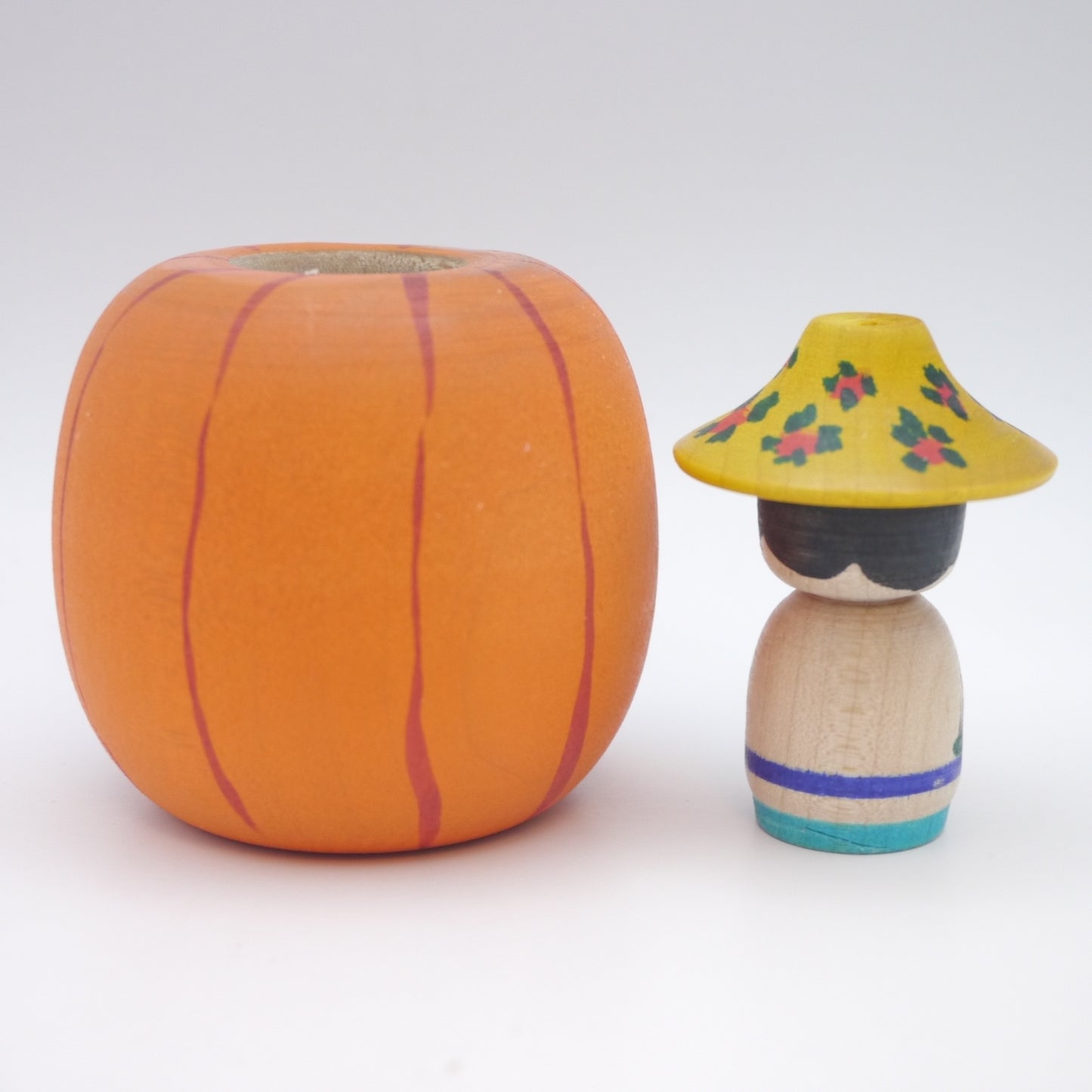 Kokeshi doll by Muchihide Abo Halloween Pumpkin Yellow