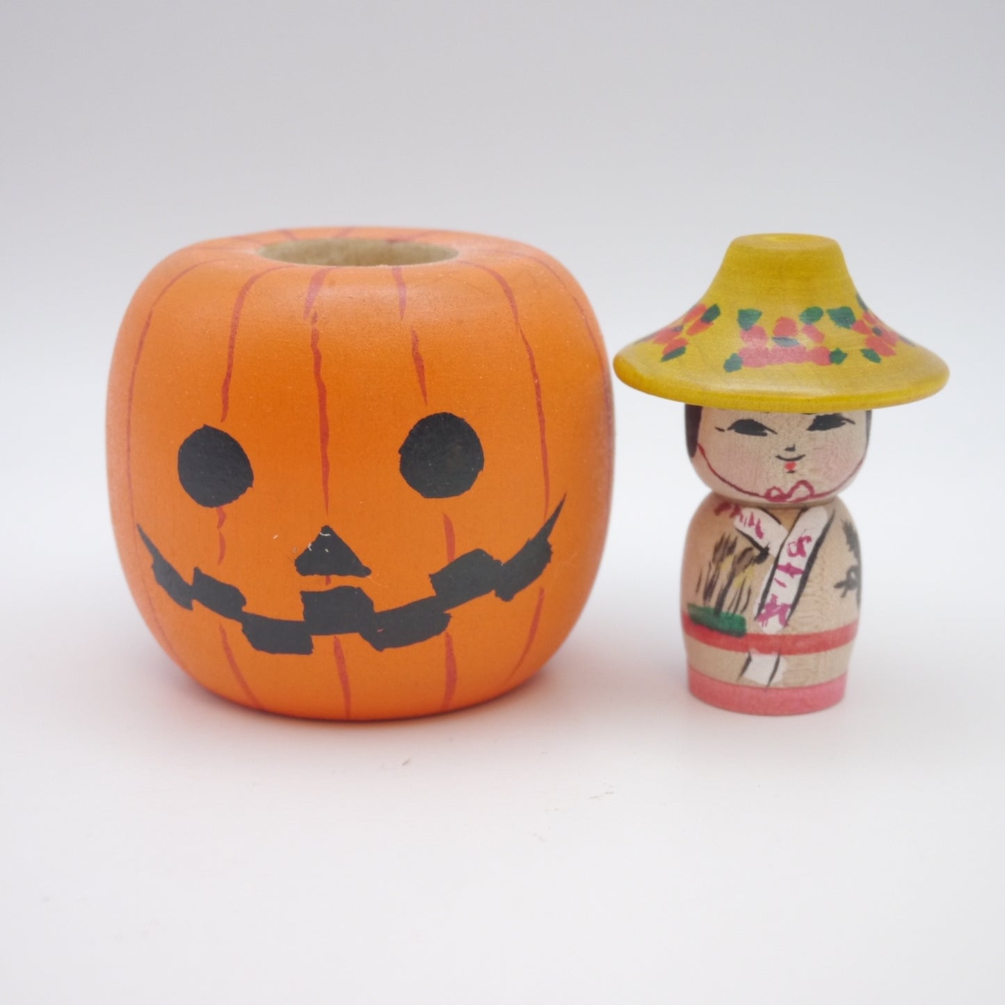 Kokeshi doll by Muchihide Abo Halloween Pumpkin Yellow