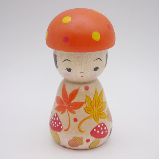 Kokeshi doll by Kikuhiro Shida Mushroom Orange