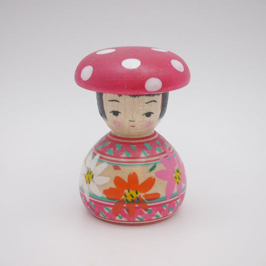 Kokeshi doll by Kikuhiro Shida Mushroom Pink