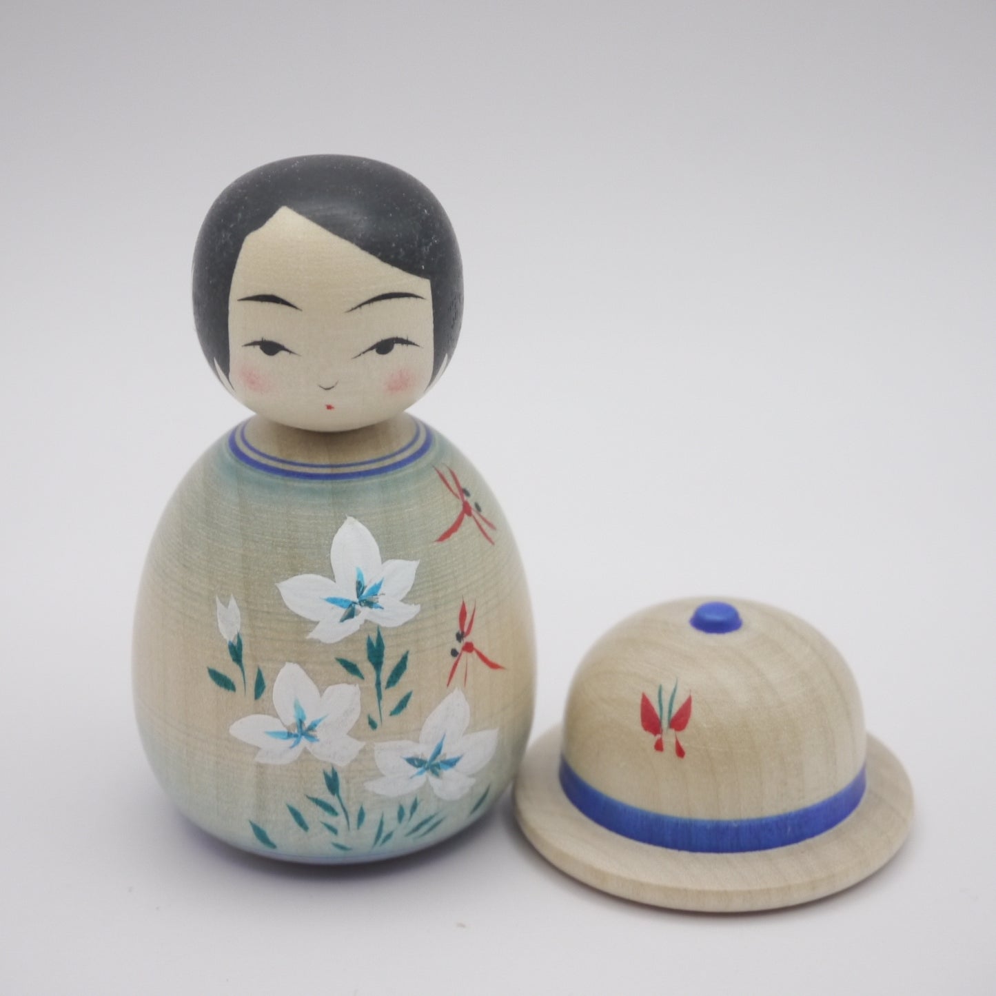 Kokeshi doll by Yoshinobu Kakizawa Blue Hat