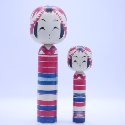 Kokeshi dolls by Yasuhiro Sato Set of 2 Red Blue